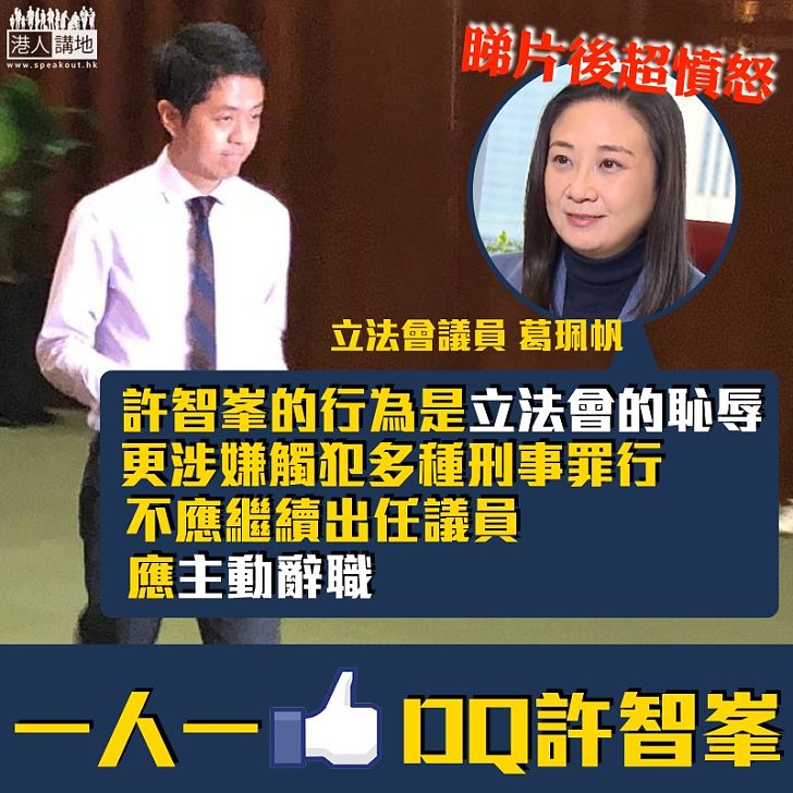 【欺凌女性】葛珮帆:許智峯的行為是立法會的恥辱