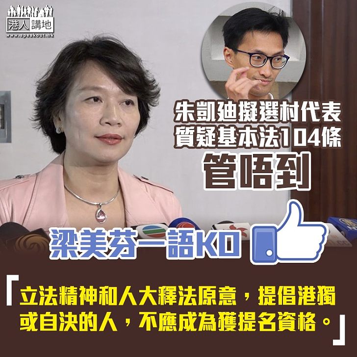 【一語KO朱凱廸】梁美芬：提倡港獨及自決不應獲鄉郊代表選舉提名資格