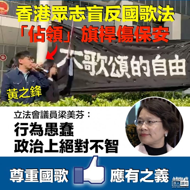 【為反而反】香港眾志「佔領」旗桿反國歌法 梁美芬：行為愚蠢、不智