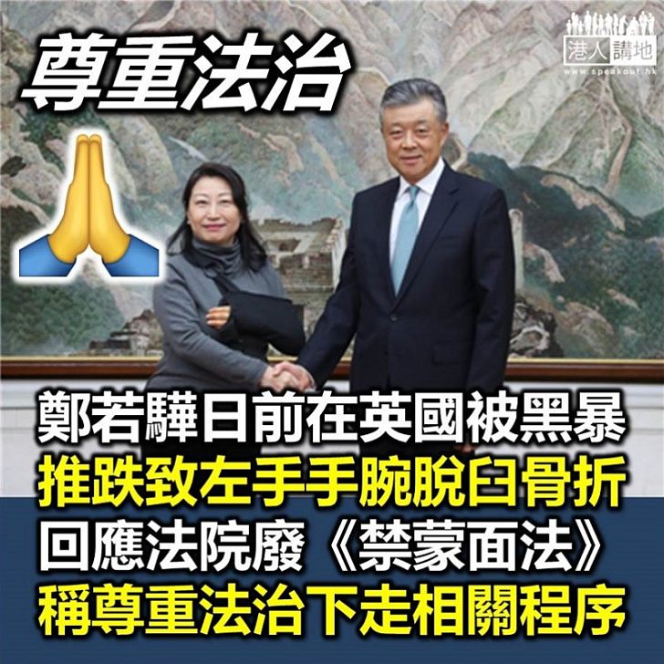 【負傷上陣】鄭若驊負傷晤劉曉明 回應法院《反蒙面法》判決，稱還是要走相關法律程序