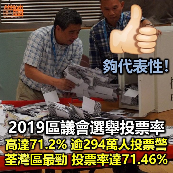 【區議會選舉2019】區議會選舉完結 全港投票率創新高達71.2%