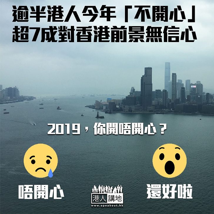 【回顧2019】民調：逾半港人今年「不開心」 超7成對香港前景無信心