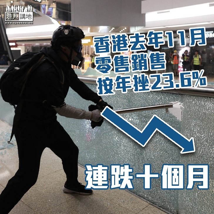 【黑暴影響】香港去年11月零售銷售按年挫23.6% 連跌十個月