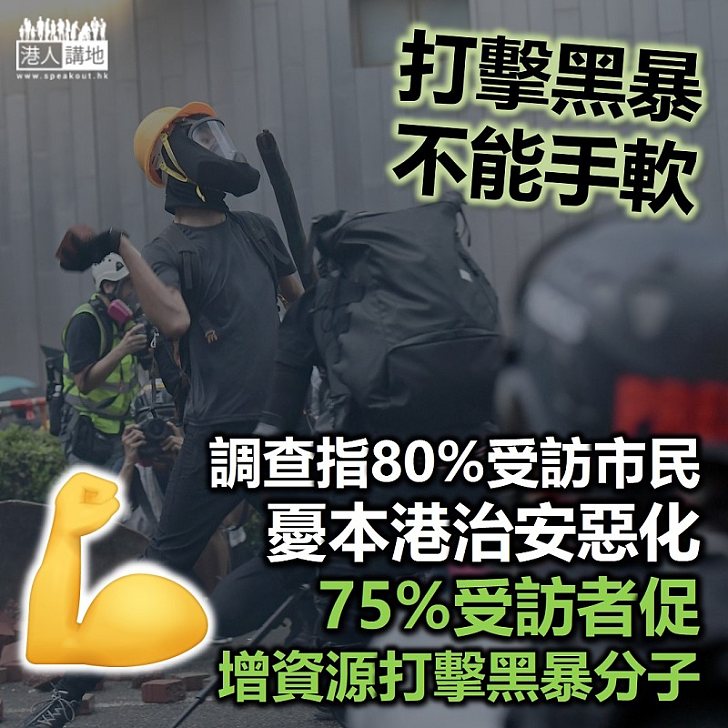 【大力支持】調查指80%受訪市民憂治安惡化、促增加資源打擊黑暴分子