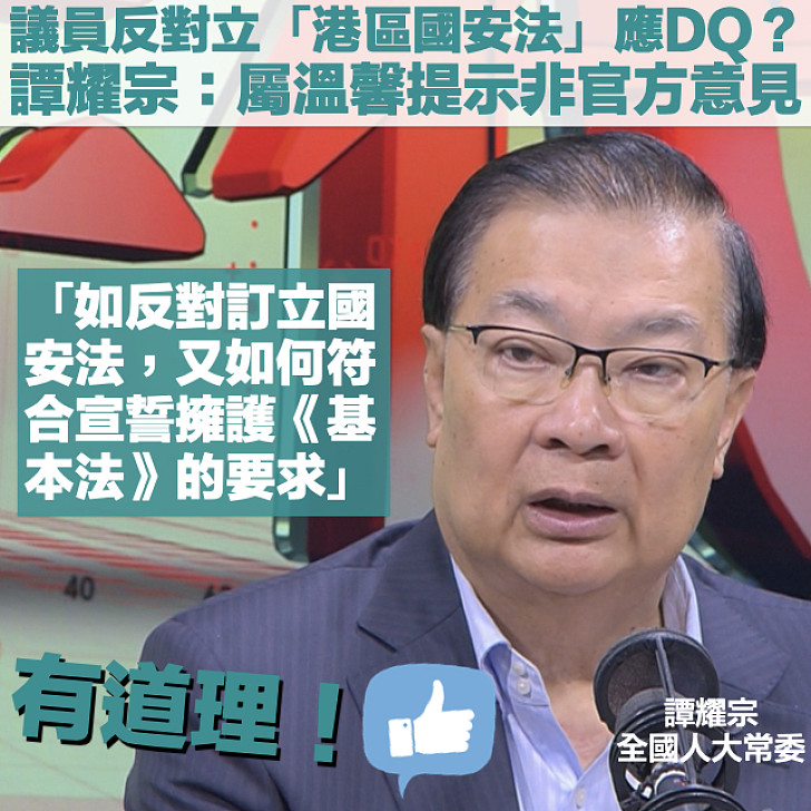【有理有據】議員反對立「港區國安法」應DQ？譚耀宗：屬溫馨提示非官方意見