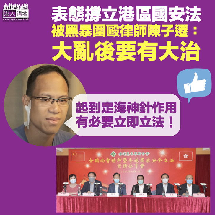 【定海神針】表態撐立港區國安法 被黑暴圍毆律師陳子遷：大亂後要有大治