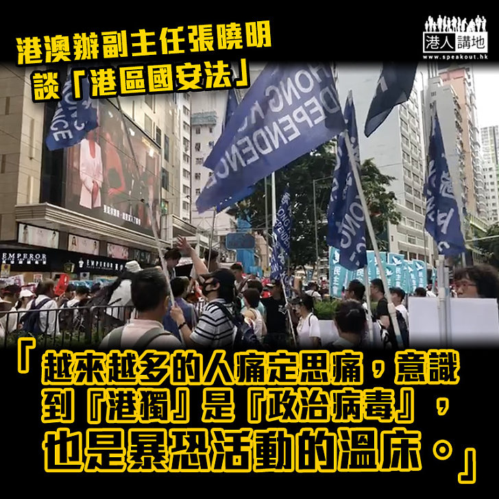 【談港區國安法】張曉明：越來越多的人痛定思痛，意識到「港獨」是「政治病毒」