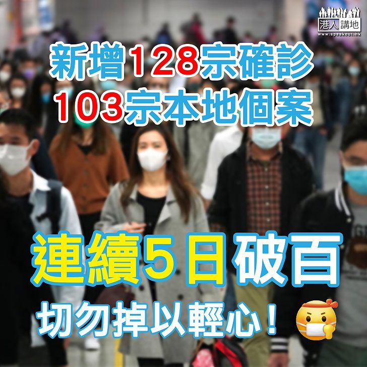 【連續5日破百 】本港新增128宗確診、103宗本地個案、安老院舍持續爆發