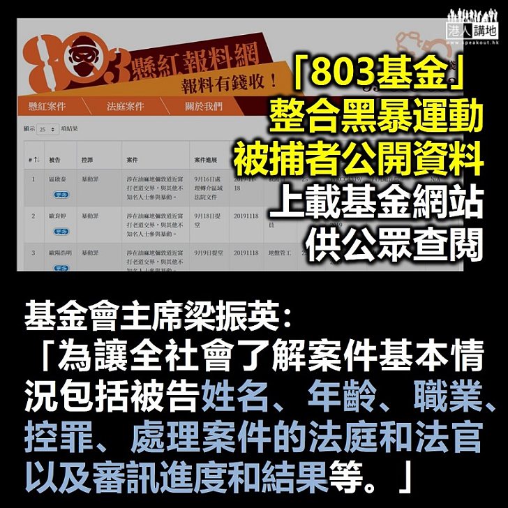 【一目瞭然】「803基金」整合黑暴運動被捕者公開資料 上載基金網站供公眾查閱