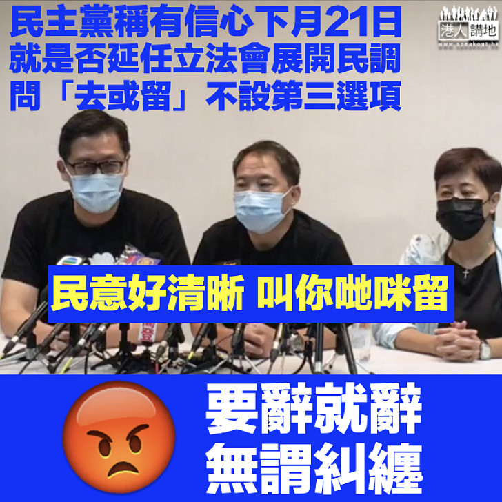 【議會去留】民主黨稱有信心下月21日就延任立法會與否展開民調