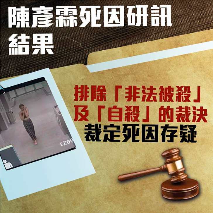 【今日網圖】死因庭裁定陳彥霖「死因存疑」、排除「非法被殺」