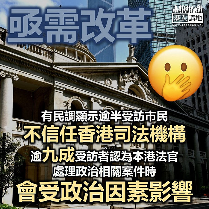 【民意調查】民意調查發現逾半受訪市民不信任香港司法機構