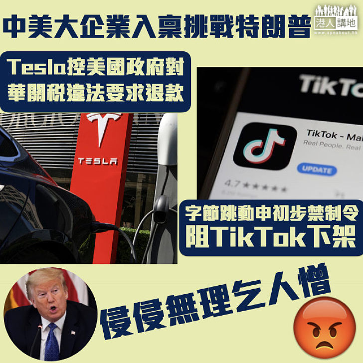 【挑戰侵侵】中美大企業不滿特朗普無理政策 Tesla、字節跳動入稟法院