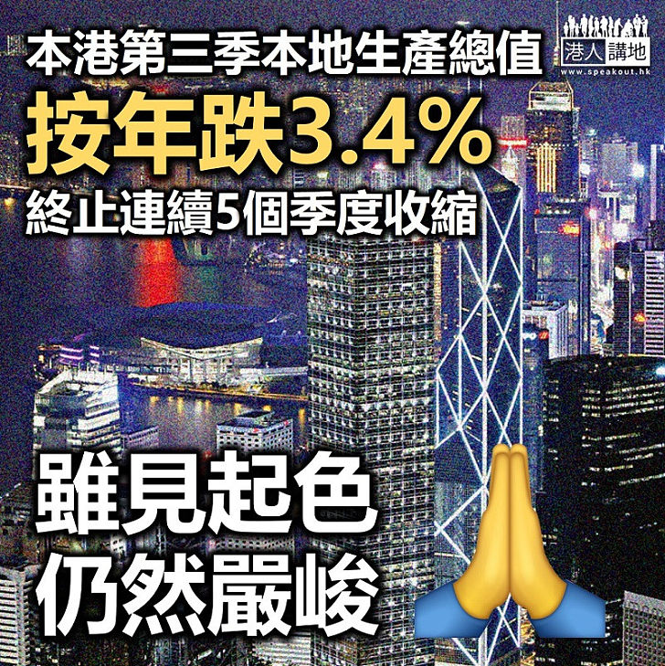 【香港唔掂】本港第三季本地生產總值按年跌3.4%