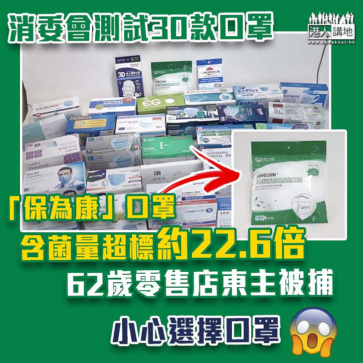 【口罩測試】消委會測試30款口罩 「保為康」含菌量超標約22.6倍