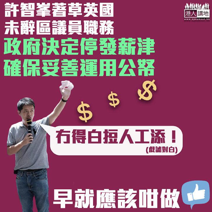 【棄保潛逃】著草許智峯未辭區議員職務 政府決定停發薪津