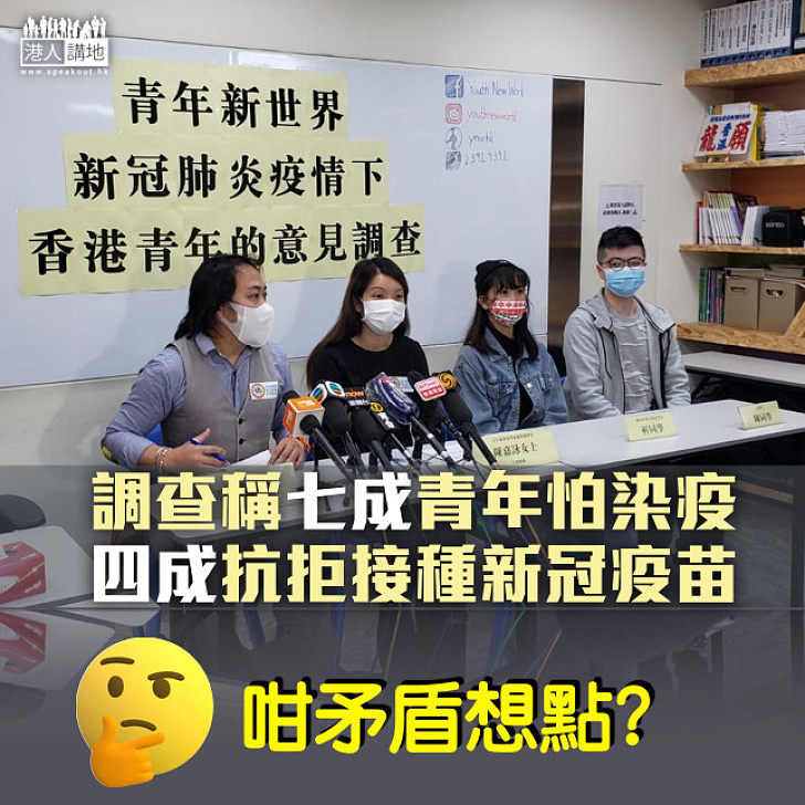 【自相矛盾】民調：約七成青年憂感染新冠肺炎、四成表明不會接種新冠疫苗