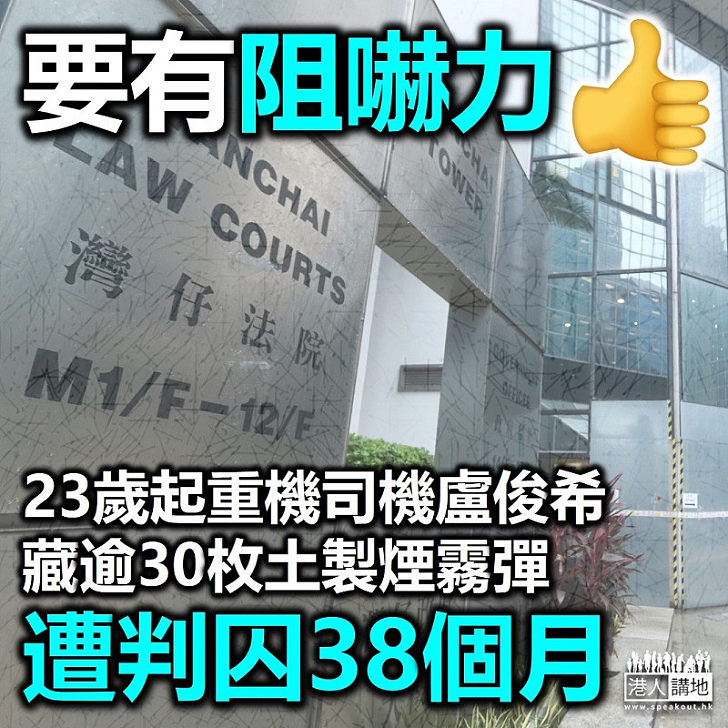 【合理判刑】23歲起重機司機盧俊希藏逾30枚土製煙霧彈遭判囚38個月