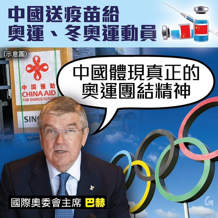 【今日網圖】中國送疫苗給奧運、冬奧運動員