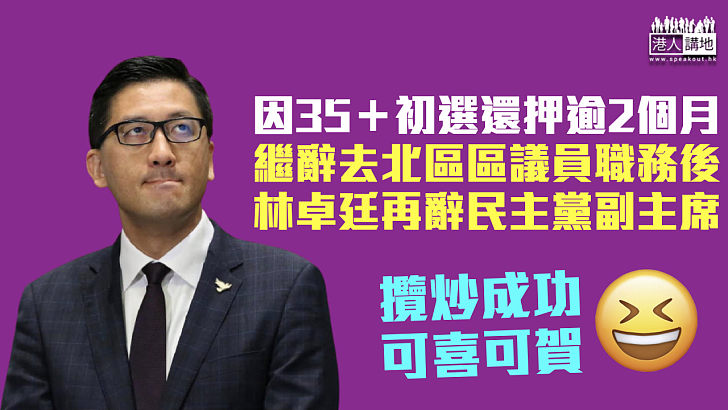 【35＋初選案】林卓廷辭任副主席 民主黨：會於合適時間安排補選