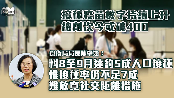 【新冠疫苗】接種疫苗數字持續上升  總劑次今或破400萬 陳肇始：料8至9月達約5成人口接種、惟接種率仍不足7成、難放寬社交距離措施