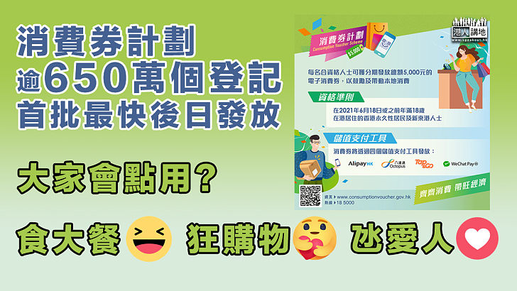 【派糖在即】消費券計劃逾650萬個登記 首批最快周日發放