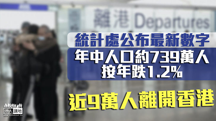 【香港人口】統計處：年中人口數字下跌 近9萬人離開香港