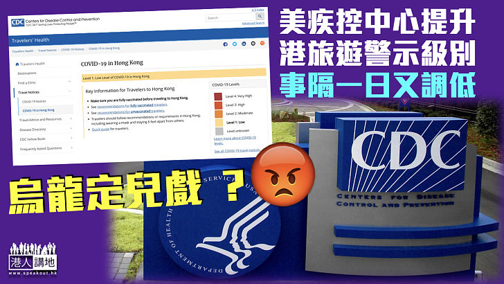 【兒戲抗疫？】美疾控中心提升香港旅遊警示級別 事隔一日又調低