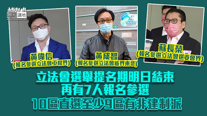 【立會選舉】立法會選舉提名期明日結束 再有7人報名參選 10區直選至少9區有非建制派