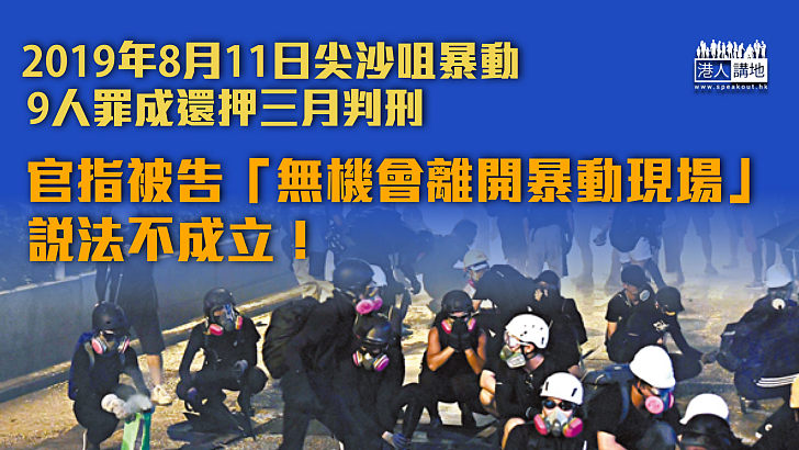 【反修例暴動】2019年8月11日尖沙咀暴動、9人暴動罪成還押三月判刑、官指被告「無機會離開暴動現場」說法不成立！