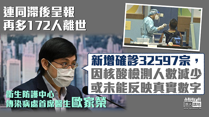 【最新數字】新增117名新冠病人離世 衞生防護中心：核酸測試人數減少、32597宗新確診或未能反映真實數字