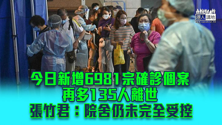 【今日疫情】今日新增6981宗確診個案、再多135人離世 張竹君：院舍仍未完全受控