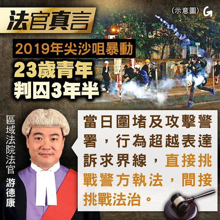 【今日網圖】法官真言：2019年尖沙咀暴動 23歲青年判囚3年半