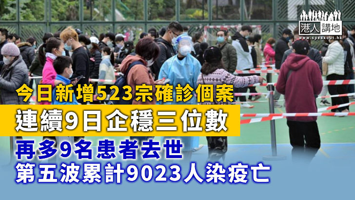 【疫情消息】新增523宗確診個案 疫情企穩三位數 再多9名患者去世 累計9023人染疫亡