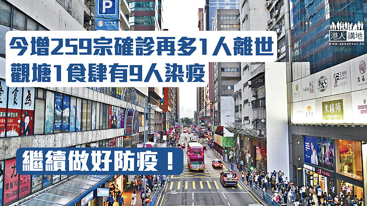 【疫情消息】今增259宗確診再多1人離世 觀塘1食肆有9人染疫