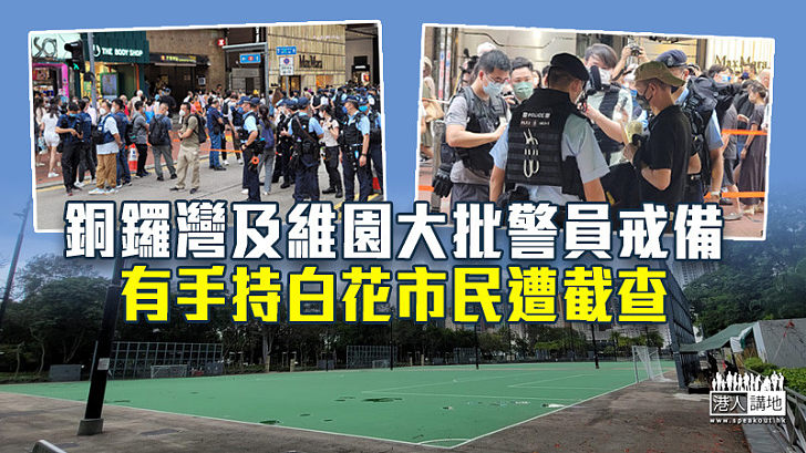 【加強戒備】銅鑼灣及維園大批警員戒備 有手持白花市民遭截查