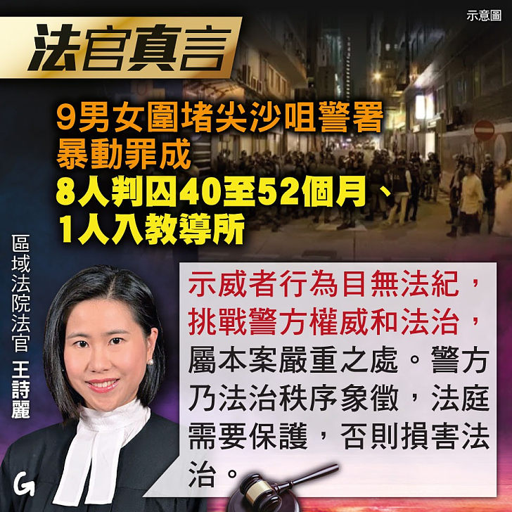 【今日網圖】法官真言：9男女圍堵尖沙咀警署暴動罪成 8人判囚40至52個月、1人入教導所