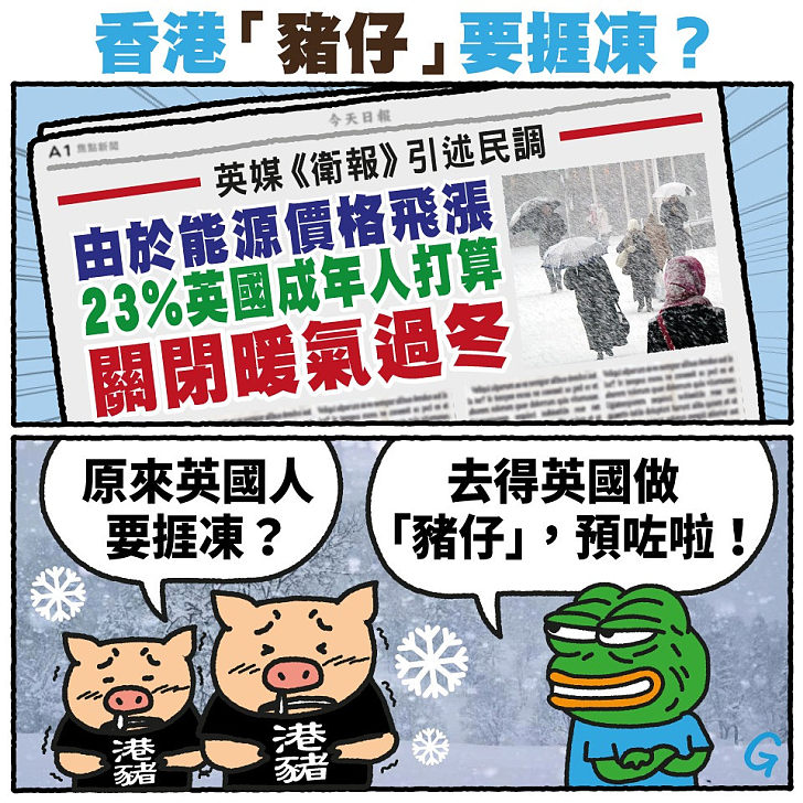 【今日網圖】香港「豬仔」要捱凍？