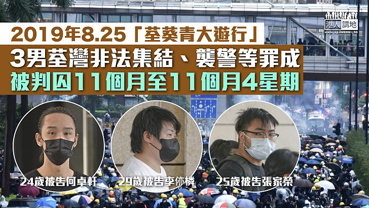 【反修例風波】3男荃灣非法集結、襲警等罪成 判囚11個月至11個月4星期