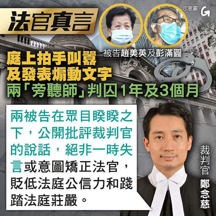 【今日網圖】法官真言：庭上拍手叫囂及發表煽動文字 兩「旁聽師」判囚1年及3個月