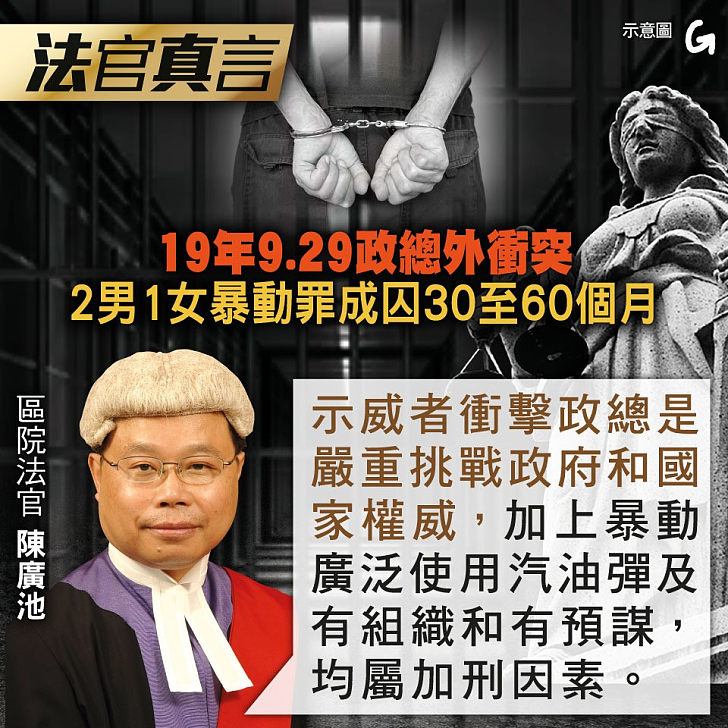 【今日網圖】法官真言:19年9.29政總外衝突 2男1女暴動罪成囚30至60個月 - 港人花生 - 港人講地