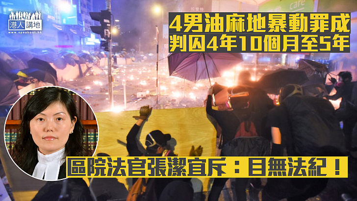 【反修例風波】4男油麻地暴動罪成判囚4年10個月至5年 法官張潔宜斥：目無法紀！