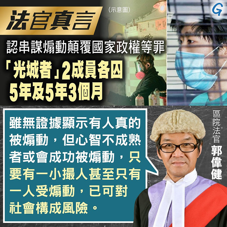 【今日網圖】法官真言：認串謀煽動顛覆國家政權等罪 「光城者」2成員各囚5年及5年3個月