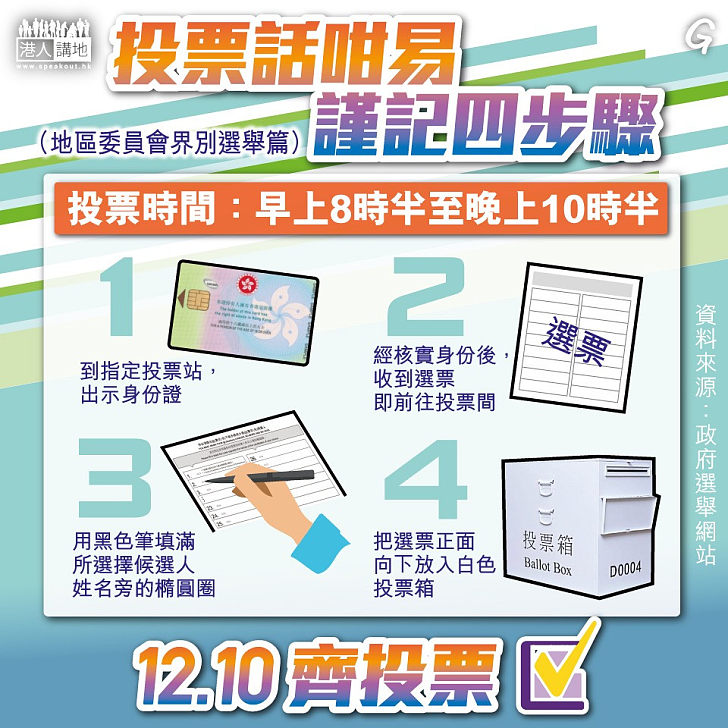 【今日網圖】投票話咁易 謹記四步驟（地區委員會界別選舉篇）