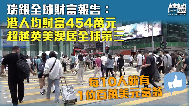 【超越英美澳】瑞銀：港人均財富454萬元 位居全球第三