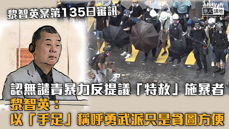 【黎智英案】認無譴責暴力反提議「特赦」施暴者 黎智英承：以「手足」稱呼勇武派只是貪圖方便