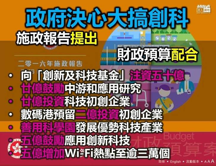 政府目標一致 決心大搞創新科技