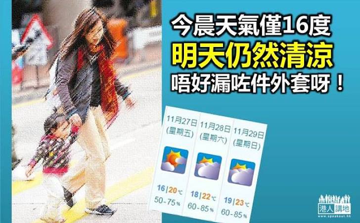 今晨天氣僅16度 已經係入冬最凍？！