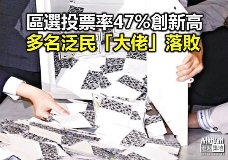 區選投票率47%創新高　多名泛民「大佬」落敗