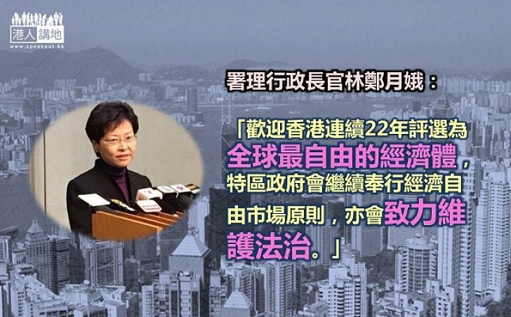 香港續成最自由經濟體